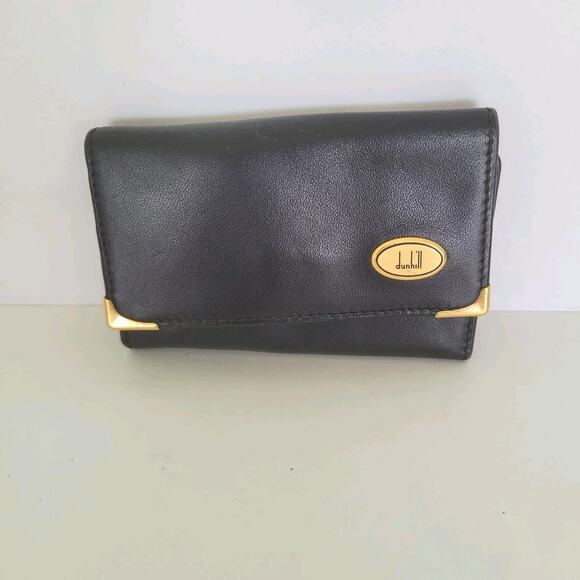 Dunhill Key Case Hooks Holder Wallet Logo Black Trifold Designer Retro Leather - Picture 1 of 8